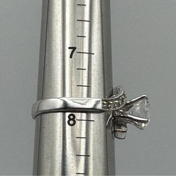 Swirl Ring Size 7.75 | 18KGP CZ & Real Diamond Chips | Silver Tone - Picture 6 of 7